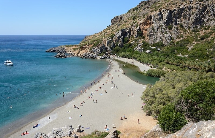 Palm beach of Preveli with the mouth of Megalopotamos river, Crete